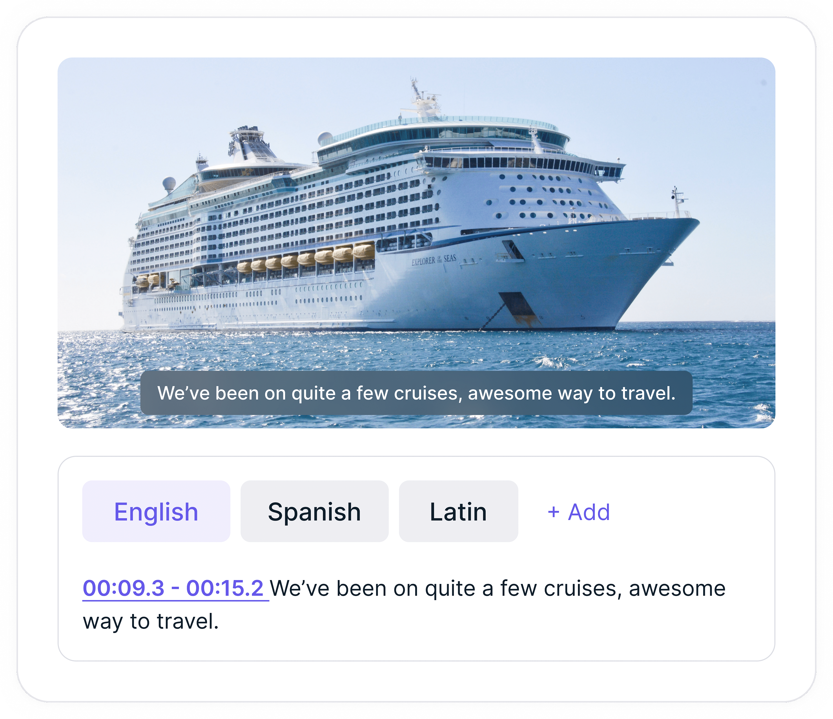 subtitle added to video about cruise ship